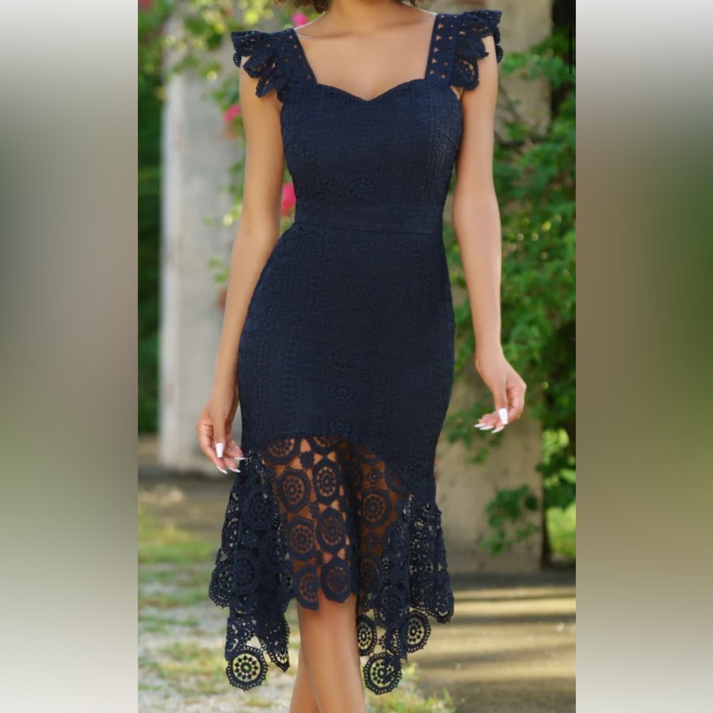 Elegant Navy Lace Dress
